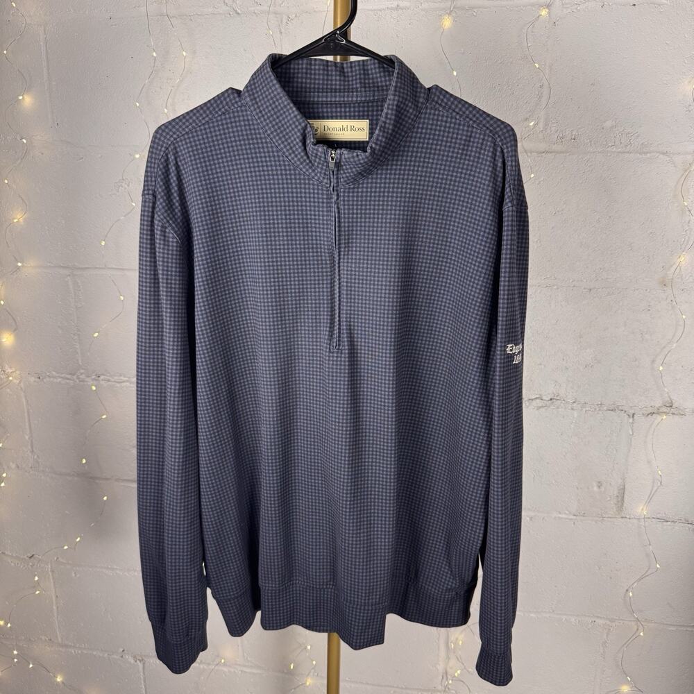 donald ross sportswear men's L quarter zip pullover blue check stretch